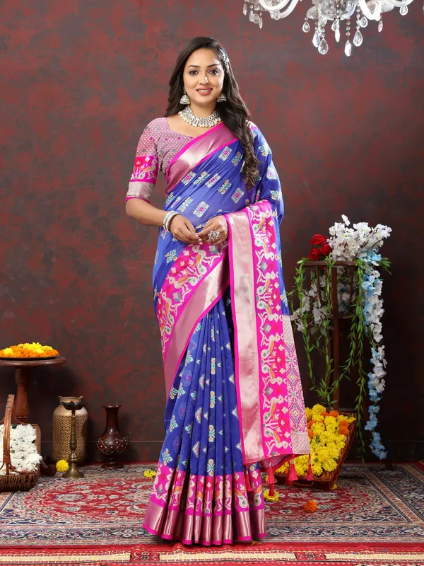 Blue_Soft_Organza_Silk_With_Meenakari_Weaving_Design_And_Rich_Zari_Weaving_Pallu_Saree