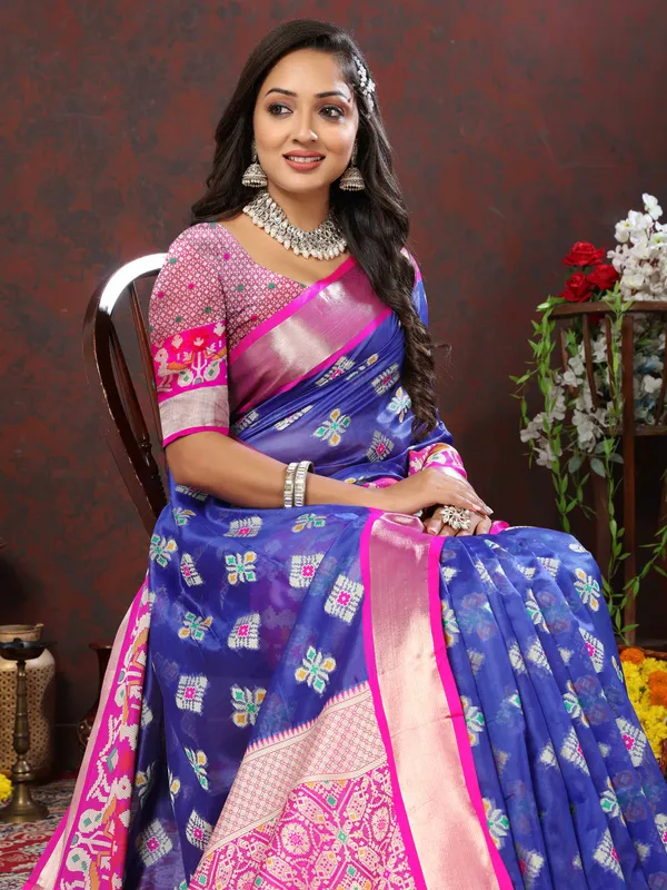 Blue_Soft_Organza_Silk_With_Meenakari_Weaving_Design_And_Rich_Zari_Weaving_Pallu_Saree