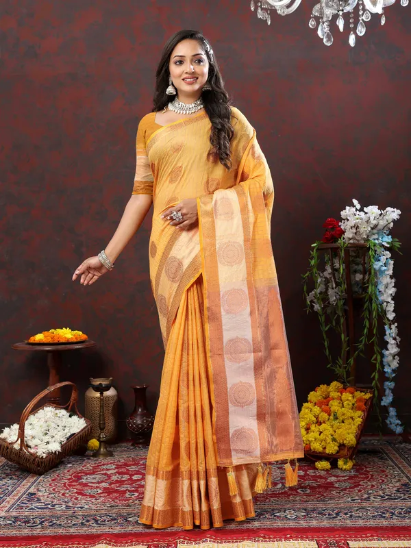 Yellow_Soft_Cotton_With_Zari_Weaving_Design_And_Rich_Zari_Weaving_Pallu_Saree