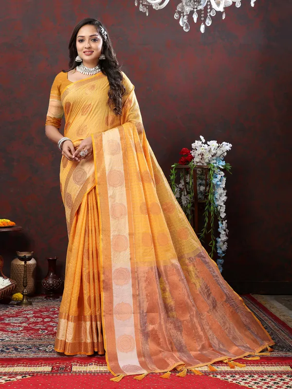 Yellow_Soft_Cotton_With_Zari_Weaving_Design_And_Rich_Zari_Weaving_Pallu_Saree