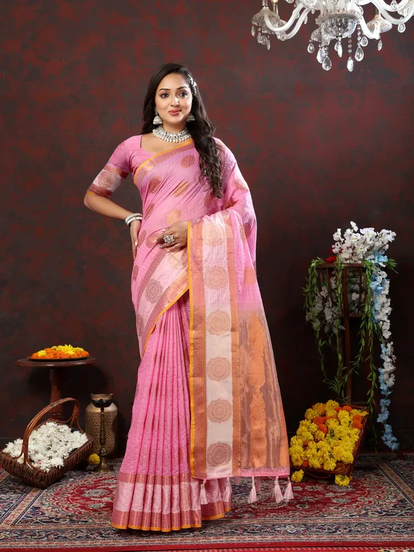 Pink_Soft_Cotton_With_Zari_Weaving_Design_And_Rich_Zari_Weaving_Pallu_Saree