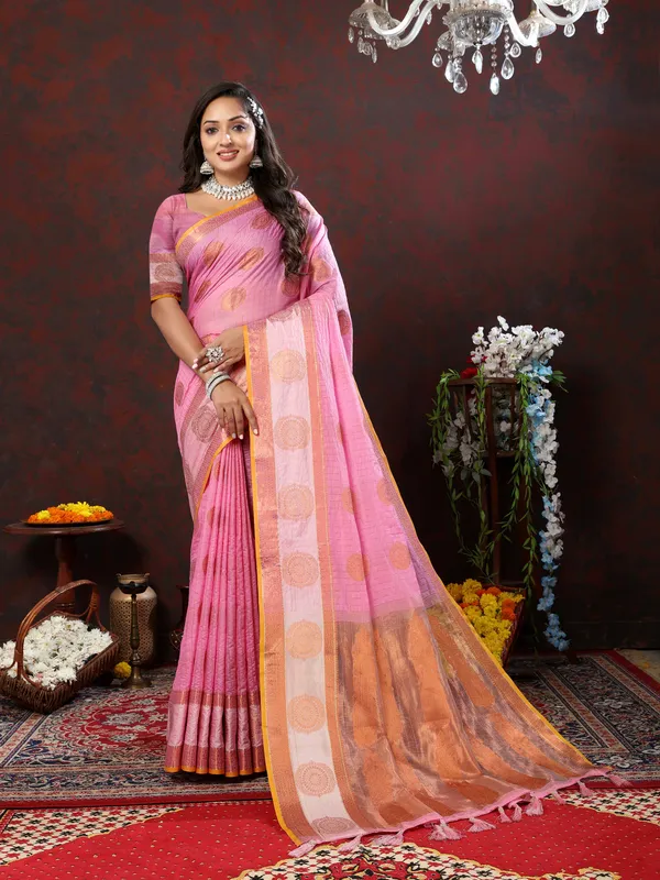 Pink_Soft_Cotton_With_Zari_Weaving_Design_And_Rich_Zari_Weaving_Pallu_Saree