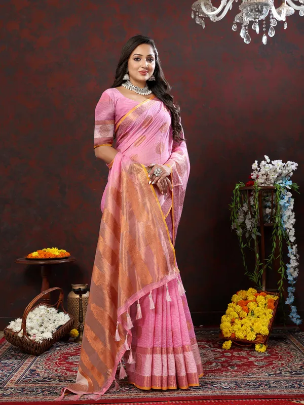 Pink_Soft_Cotton_With_Zari_Weaving_Design_And_Rich_Zari_Weaving_Pallu_Saree