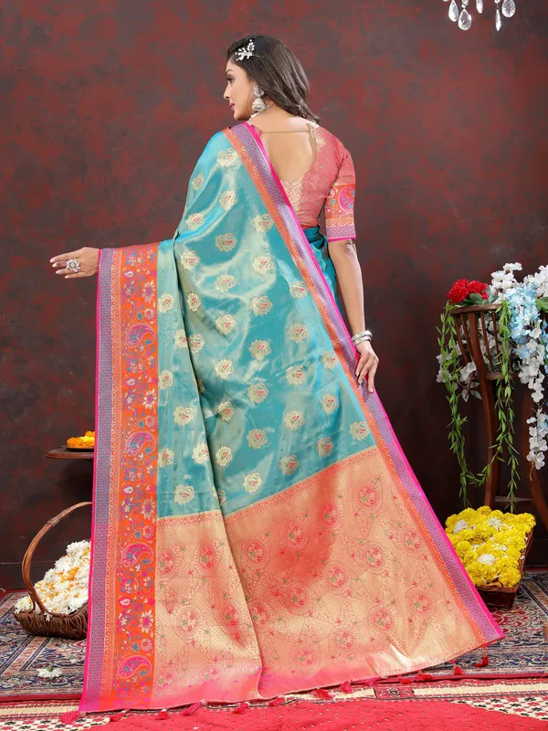 Sky_Blue_Soft_Kanjivaram_Silk_With_Zari_Weaving_Design_And_Rich_Zari_Weaving_Pallu_Border_Saree