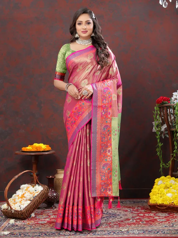 Peach_Soft_Kanjivaram_Silk_With_Zari_Weaving_Design_And_Rich_Zari_Weaving_Pallu_Border_Saree