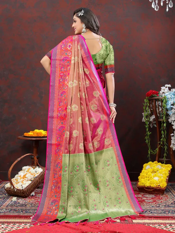 Peach_Soft_Kanjivaram_Silk_With_Zari_Weaving_Design_And_Rich_Zari_Weaving_Pallu_Border_Saree