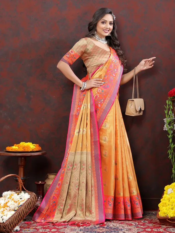 Orange_Soft_Kanjivaram_Silk_With_Zari_Weaving_Design_And_Rich_Zari_Weaving_Pallu_Border_Saree