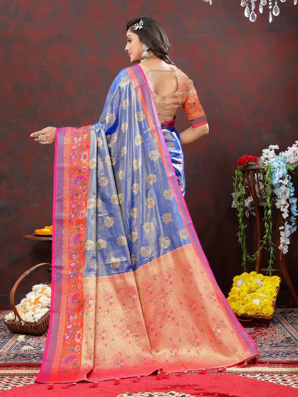 Blue_Soft_Kanjivaram_Silk_With_Zari_Weaving_Design_And_Rich_Zari_Weaving_Pallu_Border_Saree