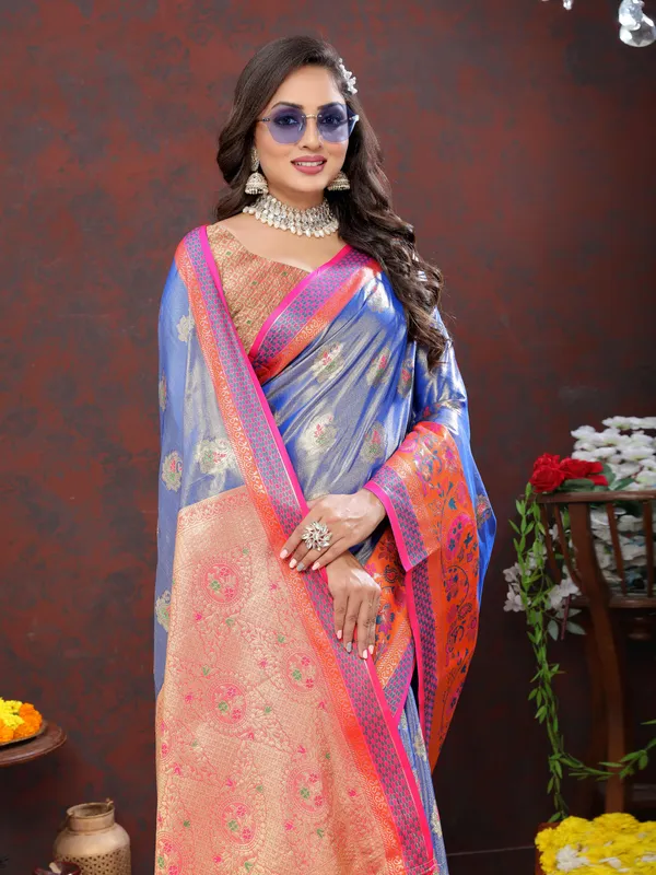 Blue_Soft_Kanjivaram_Silk_With_Zari_Weaving_Design_And_Rich_Zari_Weaving_Pallu_Border_Saree