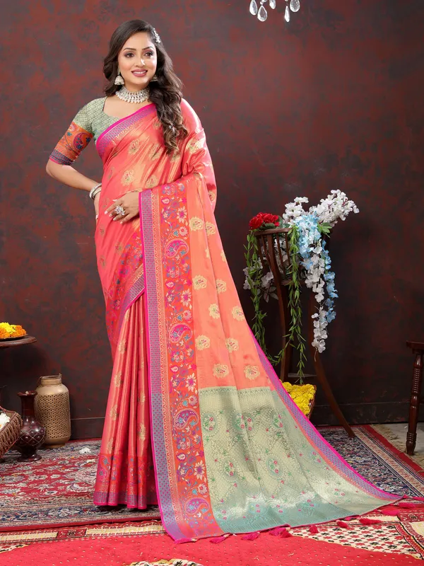 Pink_Soft_Kanjivaram_Silk_With_Zari_Weaving_Design_And_Rich_Zari_Weaving_Pallu_Border_Saree