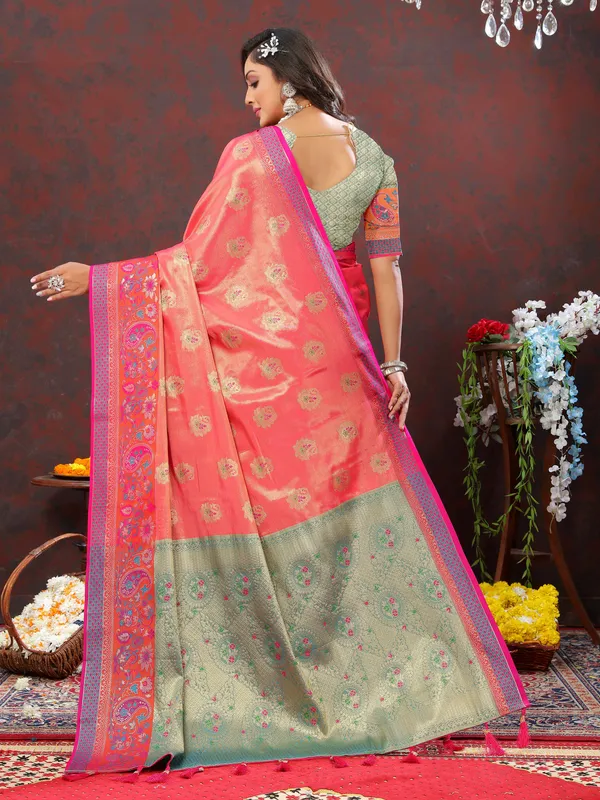 Pink_Soft_Kanjivaram_Silk_With_Zari_Weaving_Design_And_Rich_Zari_Weaving_Pallu_Border_Saree