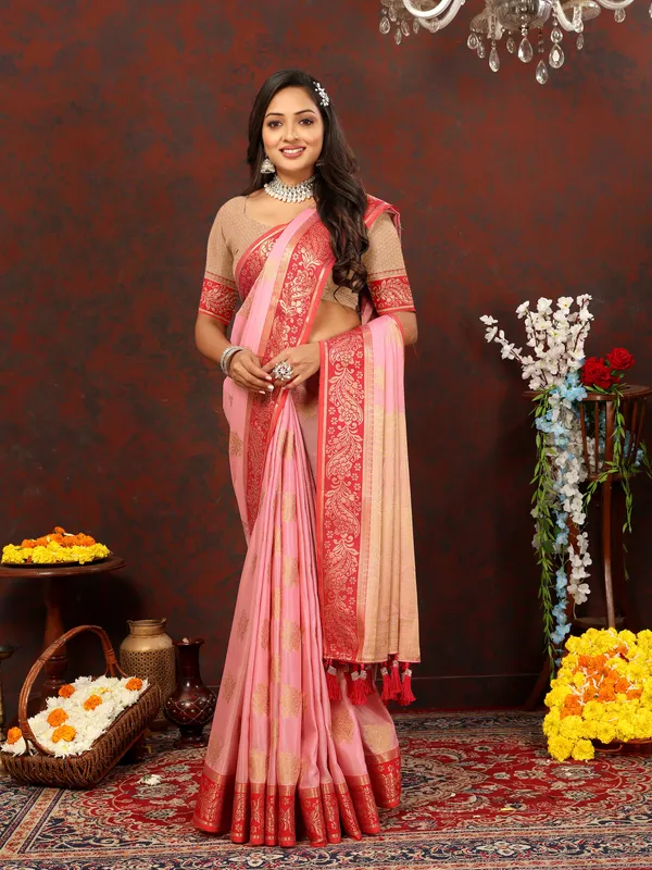 Pink_Soft_Cotton_With_Zari_Weaving_Design_And_Rich_Zari_Weaving_Pallu_Saree