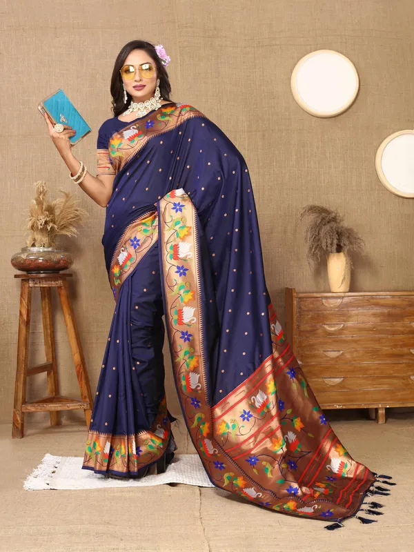 Navy_Blue_Soft_Paithani_Silk_With_Meenakari_Weaving_Design_And_Rich_Meenakari_Weaving_Pallu_Saree
