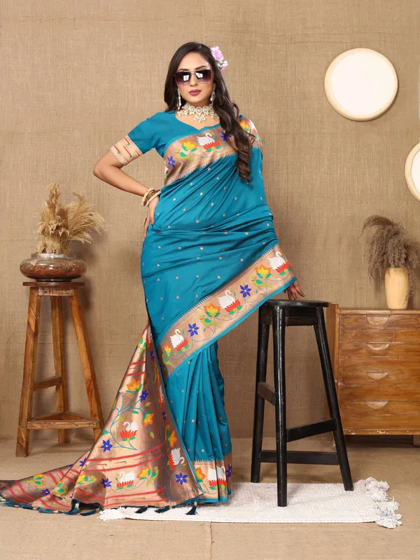 Sky_Blue_Soft_Paithani_Silk_With_Meenakari_Weaving_Design_And_Rich_Meenakari_Weaving_Pallu_Saree