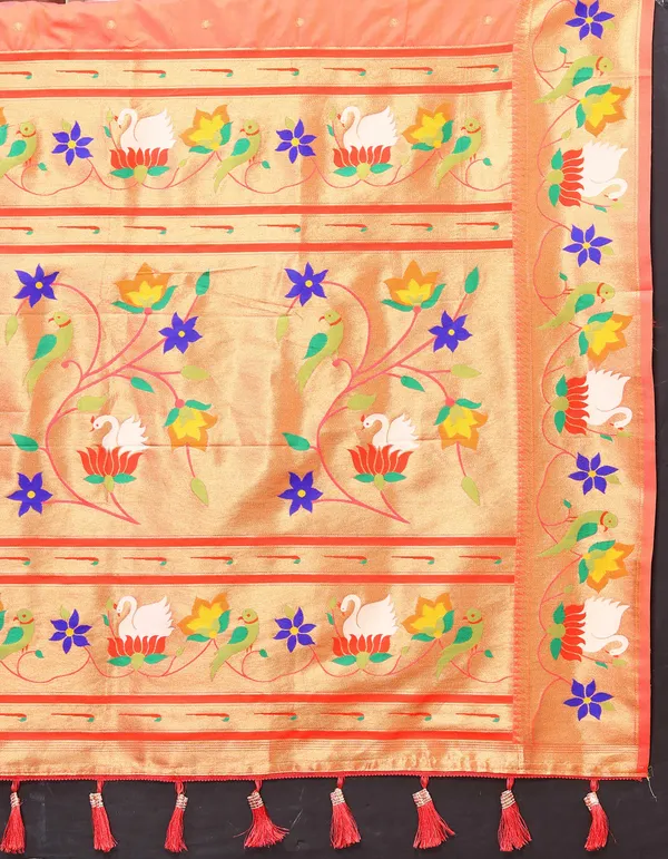 Peach_Soft_Paithani_Silk_With_Meenakari_Weaving_Design_And_Rich_Meenakari_Weaving_Pallu_Saree