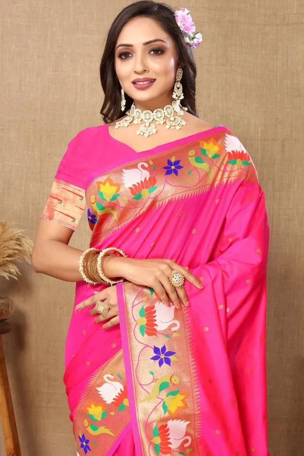 Pink_Soft_Paithani_Silk_With_Meenakari_Weaving_Design_And_Rich_Meenakari_Weaving_Pallu_Saree