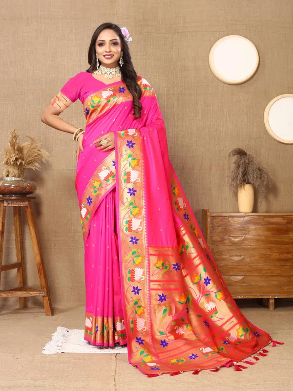 Pink_Soft_Paithani_Silk_With_Meenakari_Weaving_Design_And_Rich_Meenakari_Weaving_Pallu_Saree