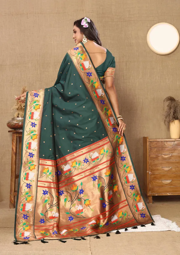 Olive_Green_Soft_Paithani_Silk_With_Meenakari_Weaving_Design_And_Rich_Meenakari_Weaving_Pallu_Saree