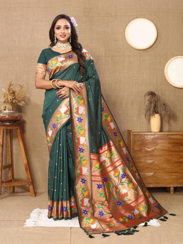 Olive_Green_Soft_Paithani_Silk_With_Meenakari_Weaving_Design_And_Rich_Meenakari_Weaving_Pallu_Saree