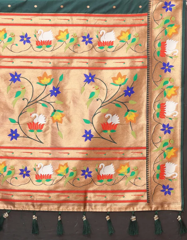Olive_Green_Soft_Paithani_Silk_With_Meenakari_Weaving_Design_And_Rich_Meenakari_Weaving_Pallu_Saree