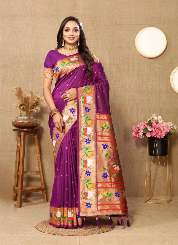 Majenta_Soft_Paithani_Silk_With_Meenakari_Weaving_Design_Pallu_Saree