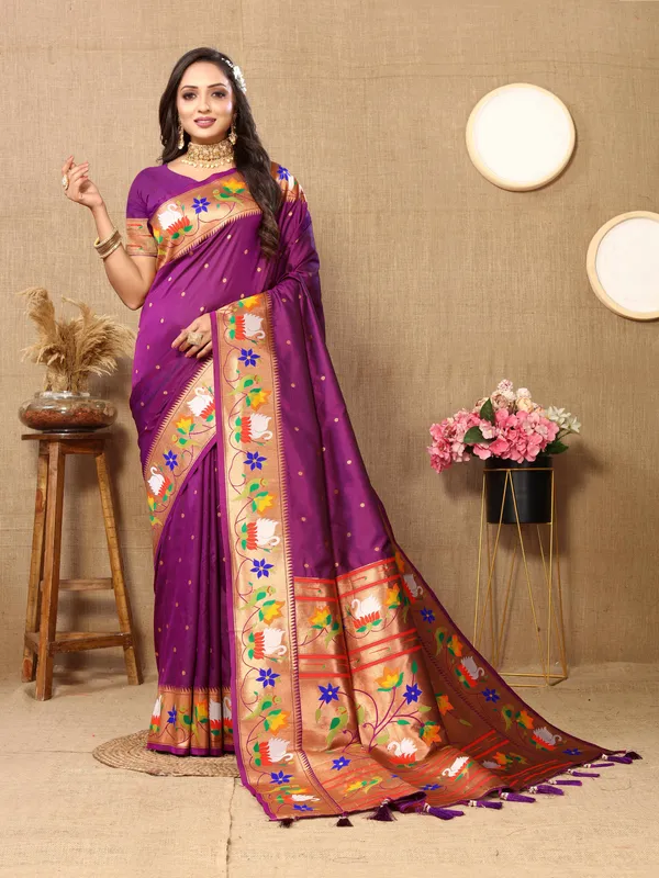 Majenta_Soft_Paithani_Silk_With_Meenakari_Weaving_Design_Pallu_Saree