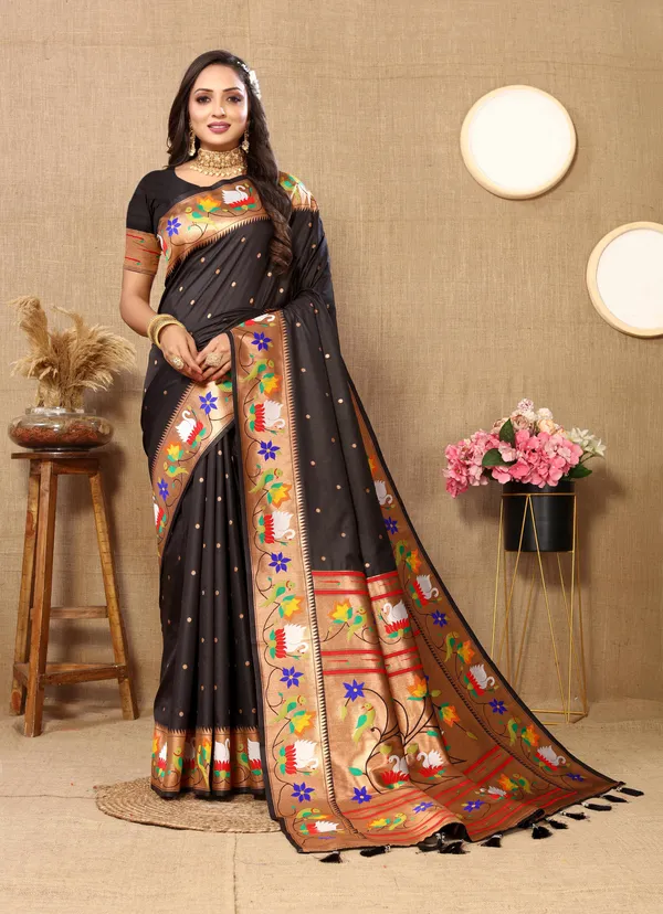 Black_Soft_Paithani_Silk_With_Meenakari_Weaving_Design_And_Rich_Meenakari_Weaving_Pallu_Saree