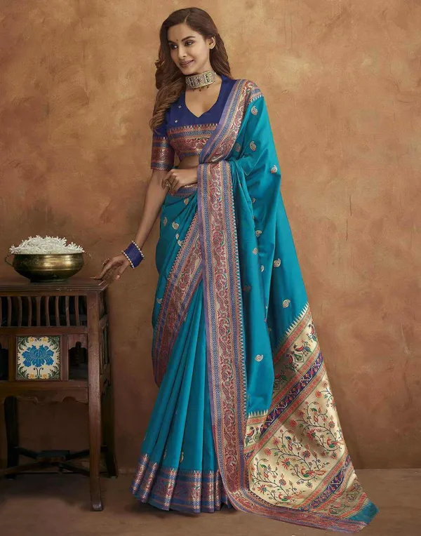 Sky_Blue_Soft_Paithani_Silk_With_Meenakari_Weaving_Design_And_Rich_Meenakari_Weaving_Pallu_Saree