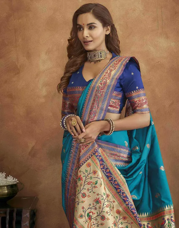 Sky_Blue_Soft_Paithani_Silk_With_Meenakari_Weaving_Design_And_Rich_Meenakari_Weaving_Pallu_Saree