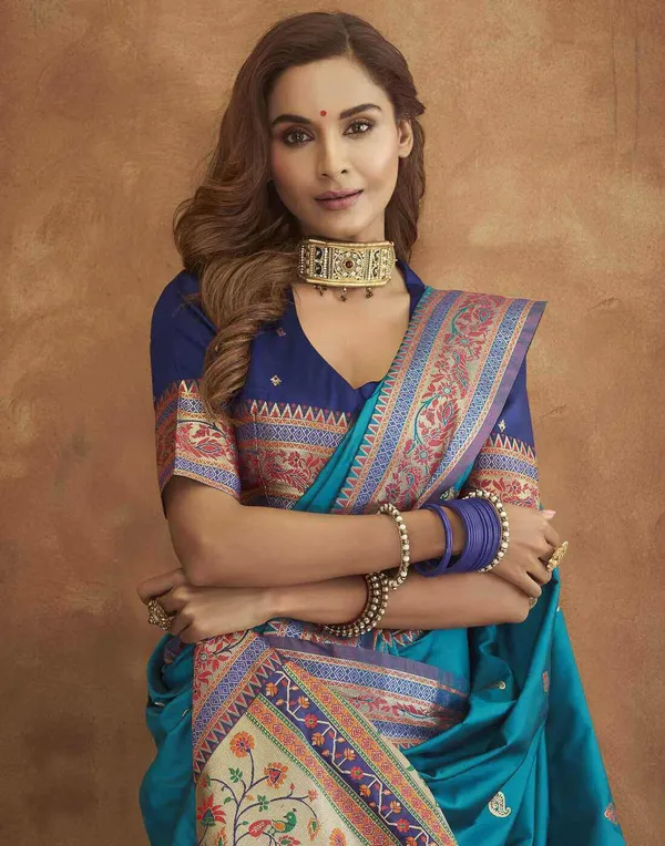 Sky_Blue_Soft_Paithani_Silk_With_Meenakari_Weaving_Design_And_Rich_Meenakari_Weaving_Pallu_Saree