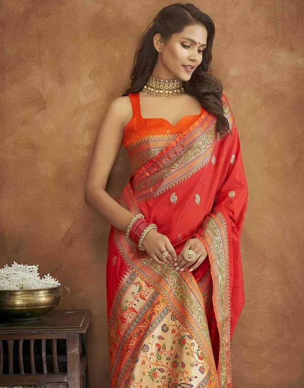 Orange_Soft_Paithani_Silk_With_Meenakari_Weaving_Design_And_Rich_Meenakari_Weaving_Pallu_Saree