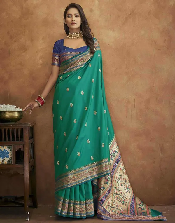 Green_Soft_Paithani_Silk_With_Meenakari_Weaving_Design_And_Rich_Meenakari_Weaving_Pallu_Saree