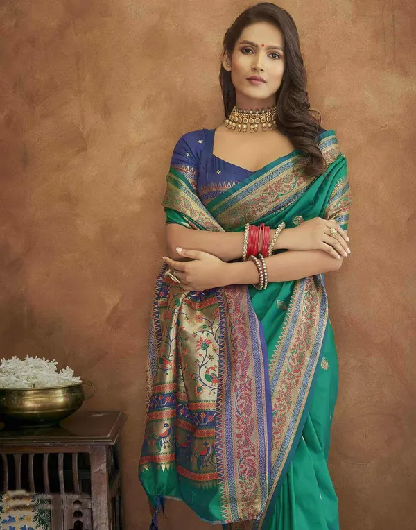 Green_Soft_Paithani_Silk_With_Meenakari_Weaving_Design_And_Rich_Meenakari_Weaving_Pallu_Saree
