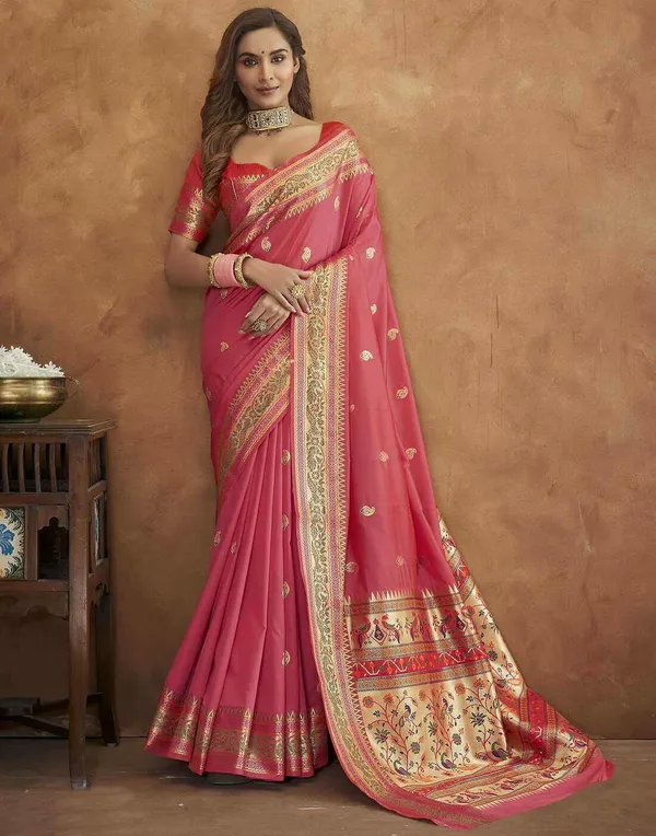 Pink_Soft_Paithani_Silk_With_Meenakari_Weaving_Design_And_Rich_Meenakari_Weaving_Pallu_Saree