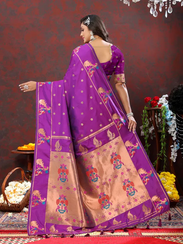 Majenta_Soft_Paithani_Silk_With_Copper_Zari_Weaving_Motifs_And_Rich_Zari_Weaving_Pallu_Saree