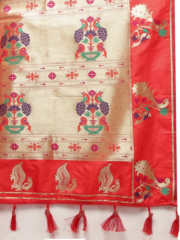 Red_Soft_Paithani_Silk_With_Copper_Zari_Weaving_Motifs_And_Rich_Zari_Weaving_Pallu_Saree