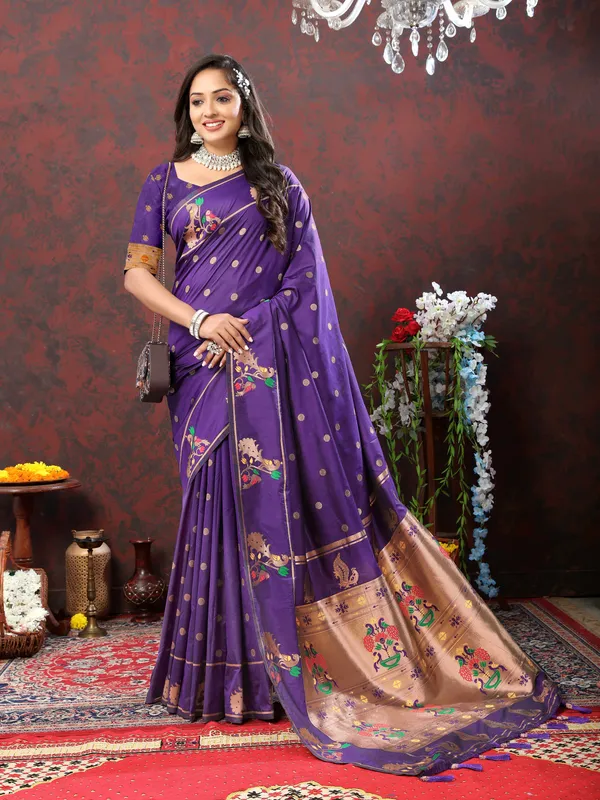 Navy_Blue_Soft_Paithani_Silk_With_Copper_Zari_Weaving_Motifs_And_Rich_Zari_Weaving_Pallu_Saree