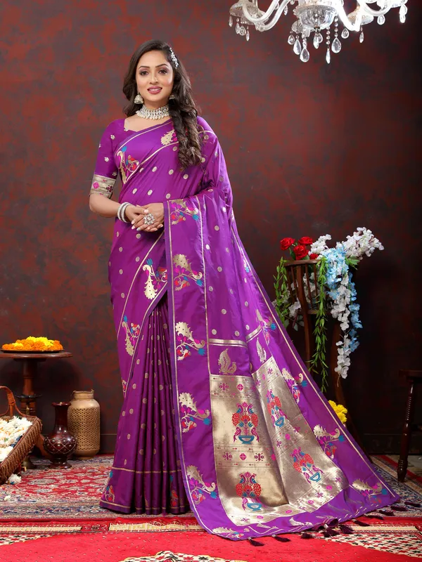 Majenta_Soft_Paithani_Silk_With_Gold_Zari_Weaving_Motifs_And_Rich_Zari_Weaving_Pallu_Saree