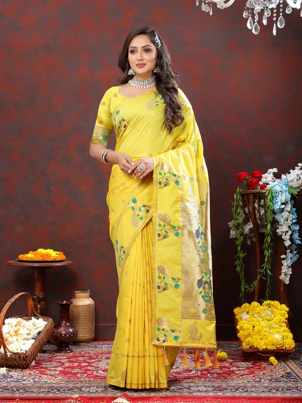Yellow_Soft_Paithani_Silk_With_Gold_Zari_Weaving_Motifs_And_Rich_Zari_Weaving_Pallu_Saree