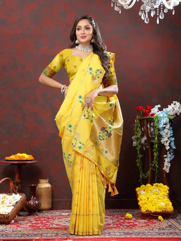Yellow_Soft_Paithani_Silk_With_Gold_Zari_Weaving_Motifs_And_Rich_Zari_Weaving_Pallu_Saree