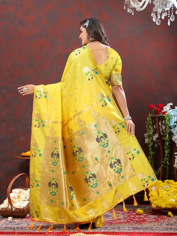 Yellow_Soft_Paithani_Silk_With_Gold_Zari_Weaving_Motifs_And_Rich_Zari_Weaving_Pallu_Saree