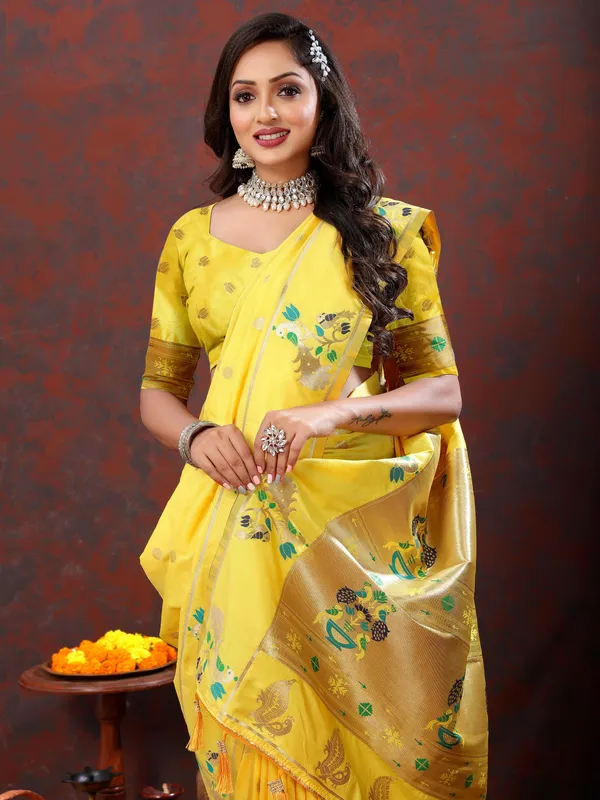 Yellow_Soft_Paithani_Silk_With_Gold_Zari_Weaving_Motifs_And_Rich_Zari_Weaving_Pallu_Saree