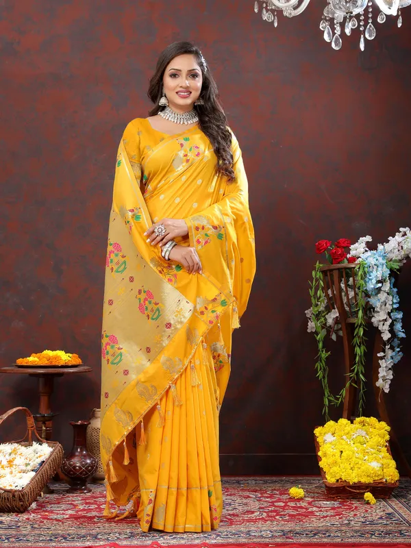 Gold_Yellow_Soft_Paithani_Silk_With_Gold_Zari_Weaving_Motifs_And_Rich_Zari_Weaving_Pallu_Saree