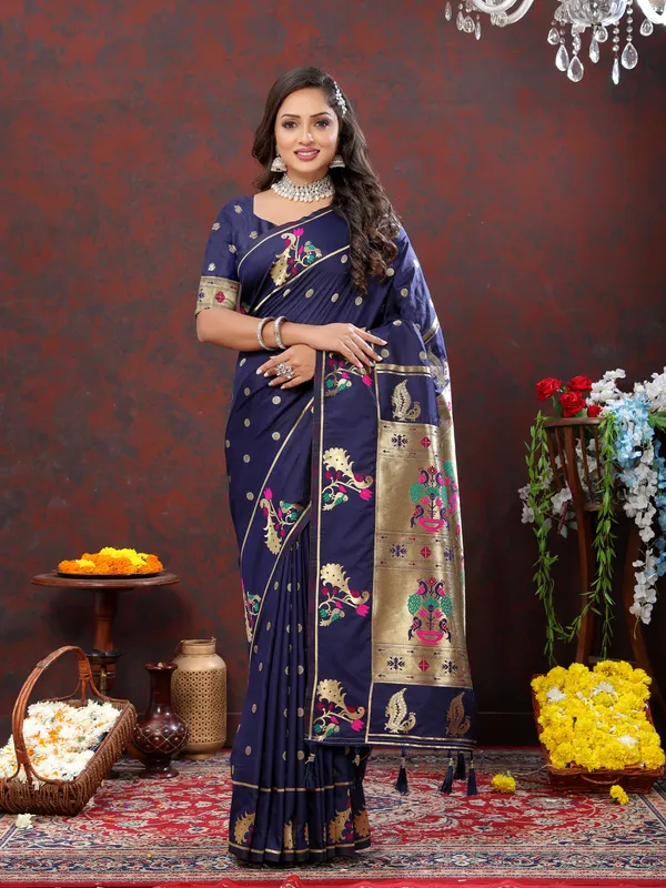Navy_Blue_Soft_Paithani_Silk_With_Gold_Zari_Weaving_Motifs_And_Rich_Zari_Weaving_Pallu_Saree