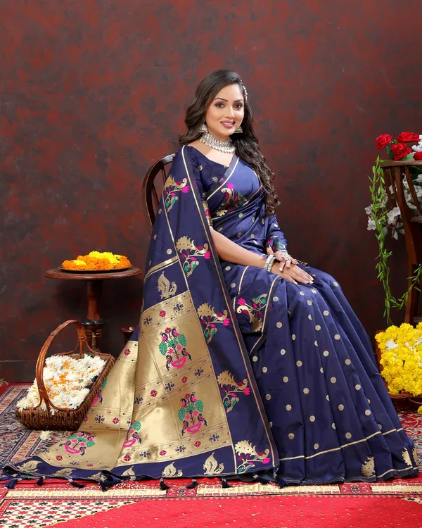 Navy_Blue_Soft_Paithani_Silk_With_Gold_Zari_Weaving_Motifs_And_Rich_Zari_Weaving_Pallu_Saree