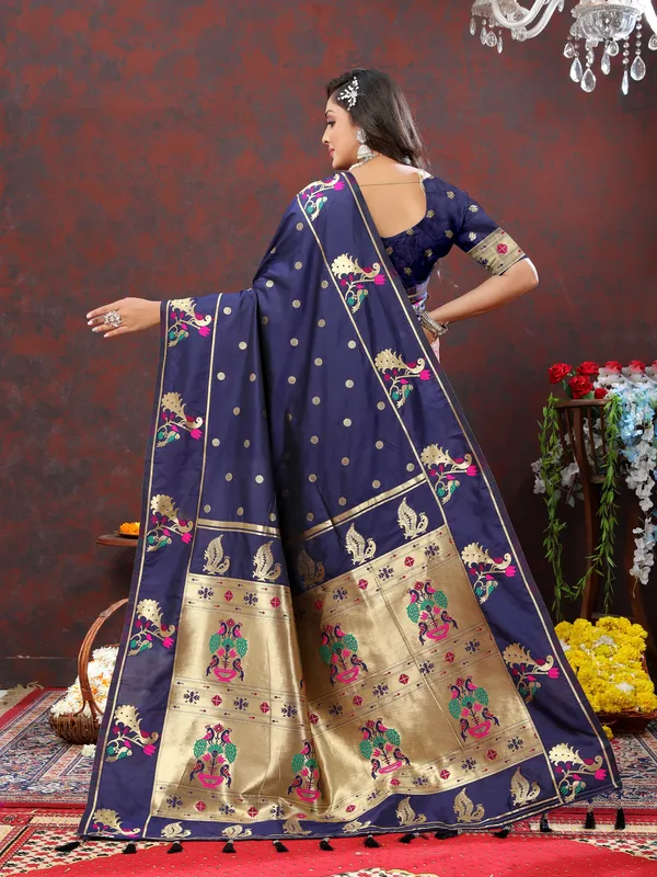 Navy_Blue_Soft_Paithani_Silk_With_Gold_Zari_Weaving_Motifs_And_Rich_Zari_Weaving_Pallu_Saree