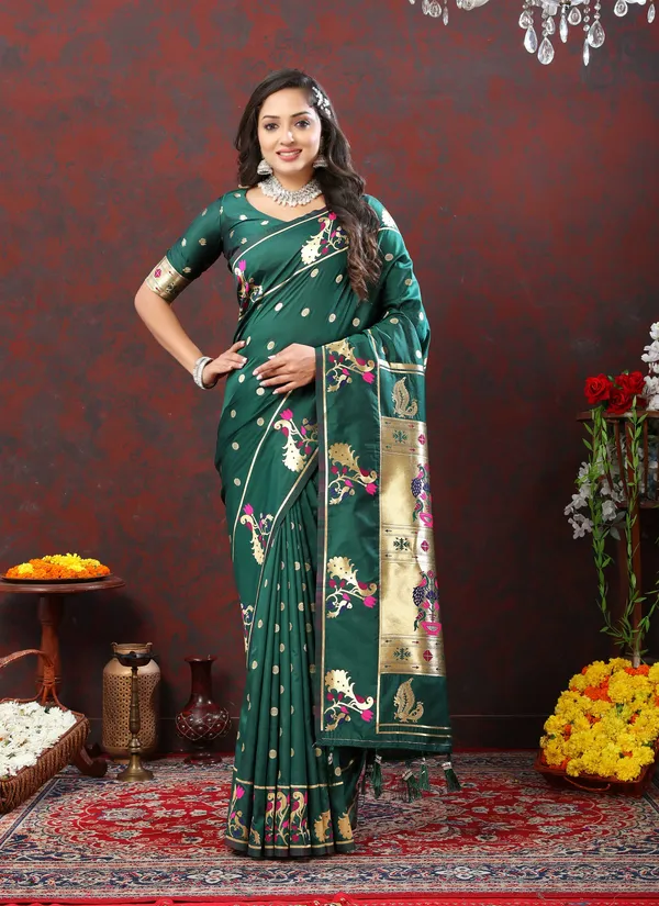 Olive_Green_Soft_Paithani_Silk_With_Gold_Zari_Weaving_Motifs_And_Rich_Zari_Weaving_Pallu_Saree