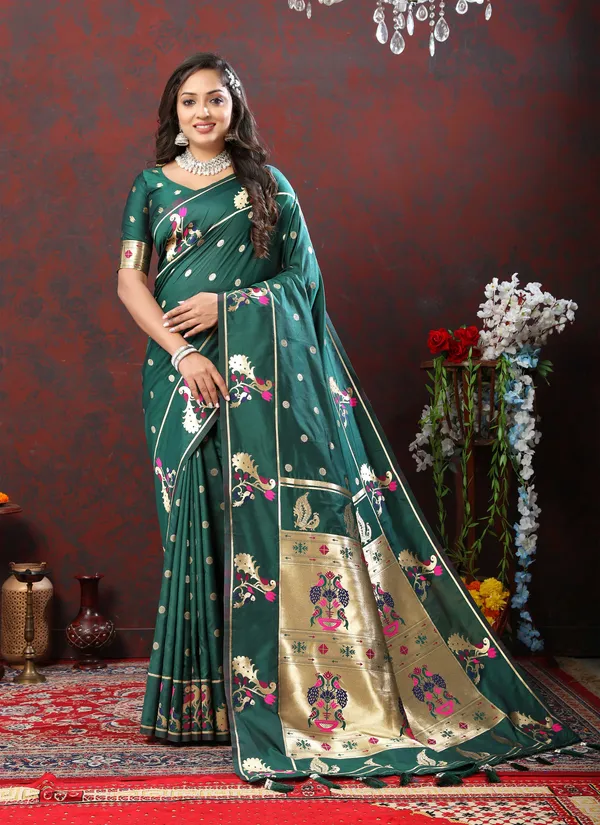 Olive_Green_Soft_Paithani_Silk_With_Gold_Zari_Weaving_Motifs_And_Rich_Zari_Weaving_Pallu_Saree