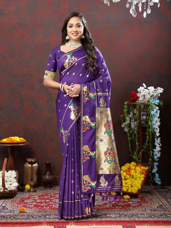 Blue_Soft_Paithani_Silk_With_Gold_Zari_Weaving_Motifs_And_Rich_Zari_Weaving_Pallu_Saree