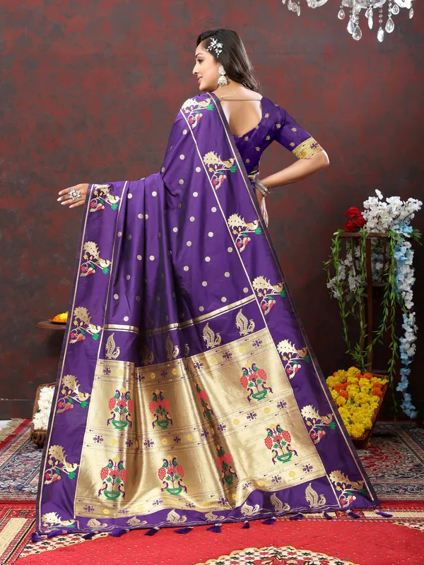 Blue_Soft_Paithani_Silk_With_Gold_Zari_Weaving_Motifs_And_Rich_Zari_Weaving_Pallu_Saree